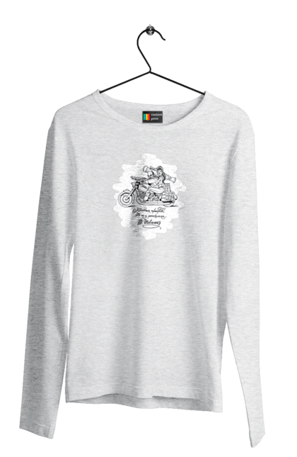 Чоловічий лонгслів з принтом "Шевченка на мотоциклі". Вірш, енеїда, книги, кобзар, мотоцикл, українка, шевченка. 2070702