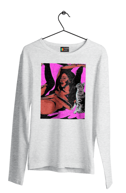 Чоловічий лонгслів з принтом "Дівчина Отримує Задоволення". Гола, задоволення, кішка, пристрасть. 2070702