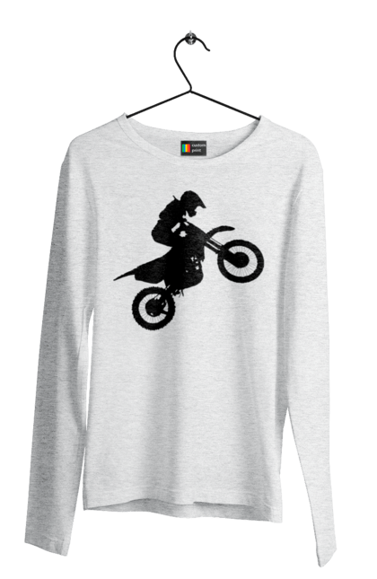 Чоловічий лонгслів з принтом "Силует Мотоцикліста". Мотоцикл, мотоцикліст, шолом. 2070702