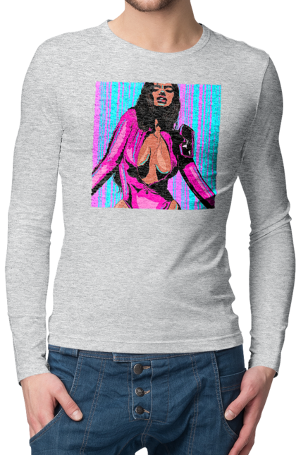 Чоловічий лонгслів з принтом "Дівчина З Глибоким Декольте". Гола, дівчина, сиськи. 2070702