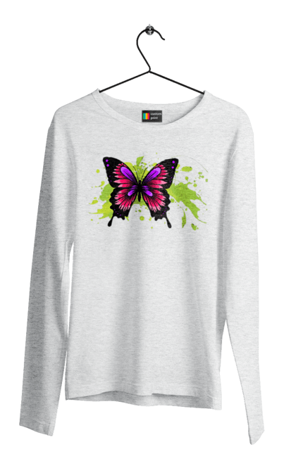 Men`s longsleeve with prints Pink Butterfly. Butterfly. 2070702