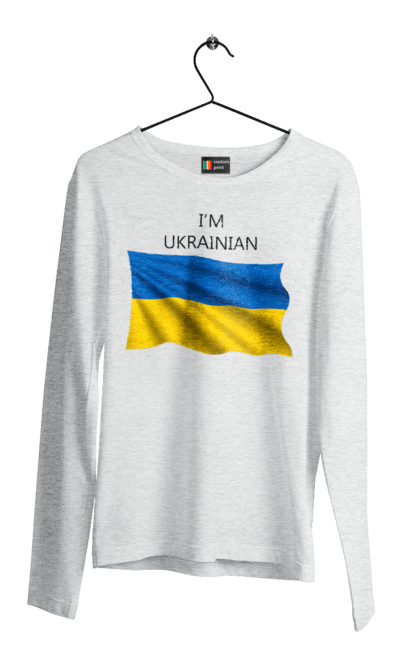 Men`s longsleeve with prints I am Ukrainian. Flag of ukraine, i am ukrainian, i m ukrainian, symbol of ukraine, ukraine, ukrainian. 2070702