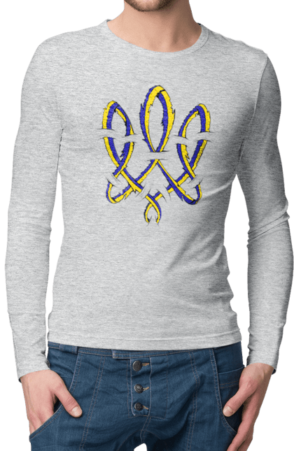 Men`s longsleeve with prints Trident coat of arms of Ukraine. Emblem, symbol of ukraine, trident, trident of ukraine, ukraine, ukrainian symbols, will. 2070702