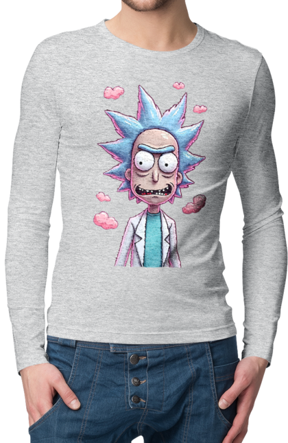 Men's longsleeve with prints Rick and Morty. Adventures, black humor, cartoon, rick, rick and morty, sci-fi, tragicomedy. 2070702