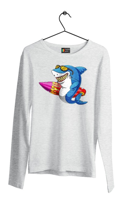 Чоловічий лонгслів з принтом "Акула В Окулярах З Серфінгом". Акула, літо, окуляри, серфінг. 2070702