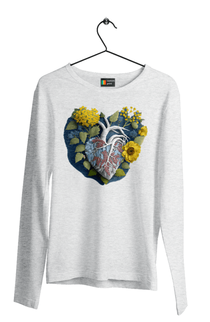 Men`s longsleeve with prints Heart flowers. Heart, i love ukraine, sunflower, symbols of ukraine, traditions of ukraine, ukraine, ukraine`s victory. 2070702