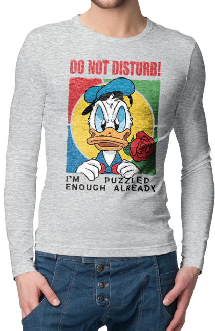 Чоловічій лонгслів з принтом "Дональд Дак Не турбувати!". Disney, do not disturb, donald duck, дісней, дональд дак, мультсеріал, мультфільм, не турбувати. 2070702