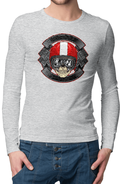 Чоловічий лонгслів з принтом "череп мотоцикліст". Мотоцикліст \, череп, шолом. 2070702