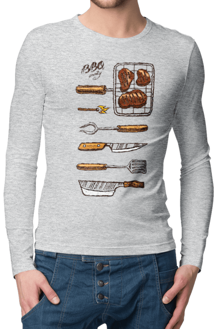 Men`s longsleeve with prints Barbecue Party. B-b-q, fry, meat. 2070702