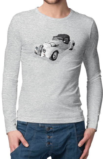 Чоловічий лонгслів з принтом "Автомобіль". Авто, автомобиль, класика, старовинна машина, старовинний. 2070702