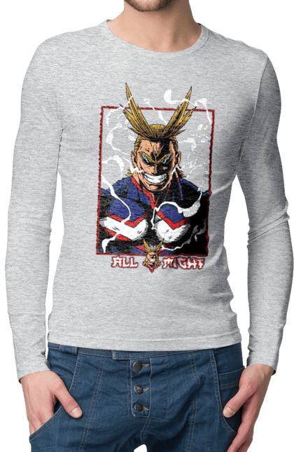 Чоловічій лонгслів з принтом "Моя академія героїв Всемогутній". All might, my hero academia, yagi toshinori, академія юей, аніме, всемогутній, манга, моя геройська академія, один за всіх, тошинорі ягі. 2070702