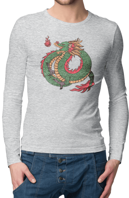 Men's longsleeve with prints The Dragon. Animal, chinese dragon, dragon, green dragon, symbol. 2070702