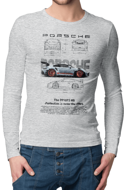 Чоловічій лонгслів з принтом "Porsche 911 GT3 RS". Porsche, porsche 911, авто, автомобіль, порше, спорт, спортивний автомобіль. 2070702