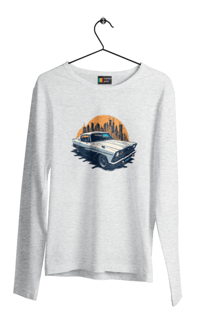 Чоловічий лонгслів з принтом "Вінтажне зображення авто". Автомобіль, вінтажне зображення, місто. 2070702