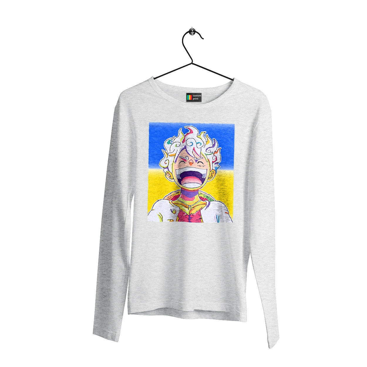 Монкі д Луффі сміється на жовто блактному фоні