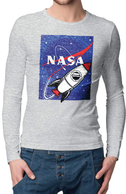 Men's longsleeve with prints NASA. Aeronautics, astronautics, aviation, nasa, research, rocket, science, space, technologies, usa. 2070702