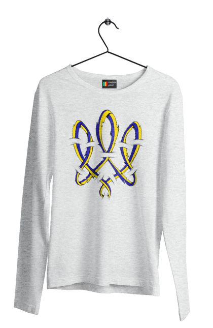Men`s longsleeve with prints Trident coat of arms of Ukraine. Emblem, symbol of ukraine, trident, trident of ukraine, ukraine, ukrainian symbols, will. 2070702