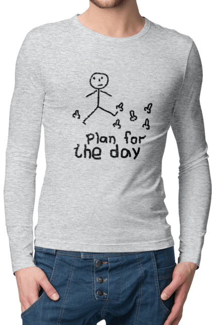Чоловічий лонгслів з принтом "План на день". Гумор, жарти, меми, приколи, смішні. 2070702
