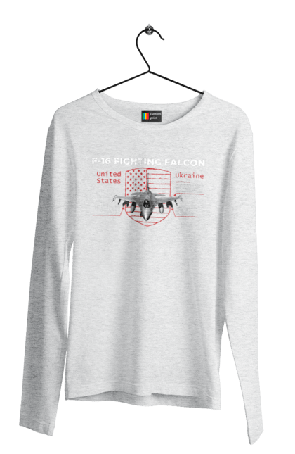 Чоловічий лонгслів з принтом "F 16". F16, nasams, zuzana, гаубиця, два герби, залужний, сюзанна. 2070702