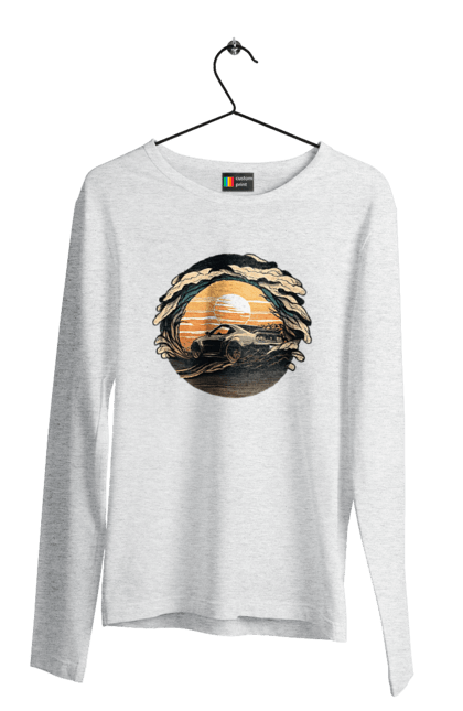 Men`s longsleeve with prints Dodge at sunset. Car, cars, dodge. 2070702