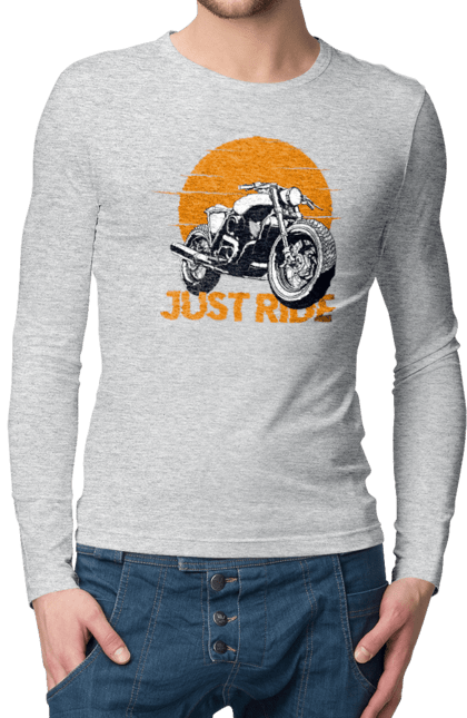 Чоловічий лонгслів з принтом "Мотоцикл, Просто Їдь". Дорога, їзда, мотоцикл. 2070702