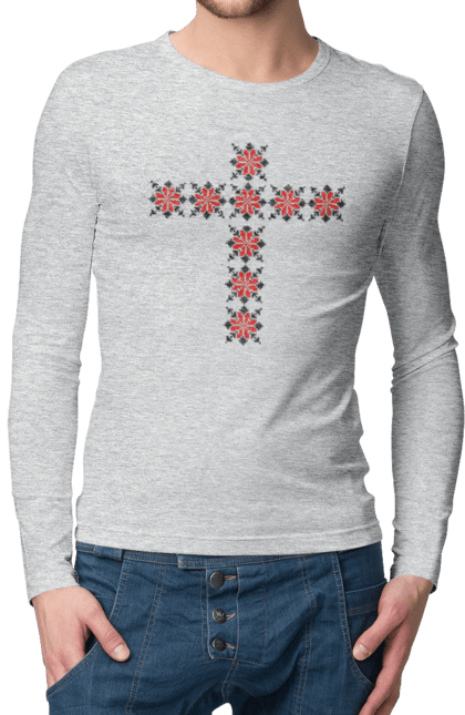 Men`s longsleeve with prints Chres z vizerunkiv. Cross, embroidery, populism, ukraine, vishivanka, vіtchizna, vіzerunok. 2070702