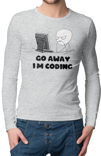 Чоловічий лонгслів з принтом "Іди Я кодую". Айті, айтішник, для айтішника, для програміста, йди я кодую, майстер коду, подарунок айтішнику, подарунок програмісту, програміст, розробник. 2070702