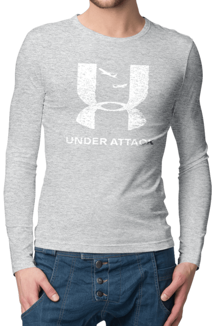 Чоловічий лонгслів з принтом "Under Attack white". Андер армор, бренди, гумор, приколи, прикольні, ундер армор. 2070702