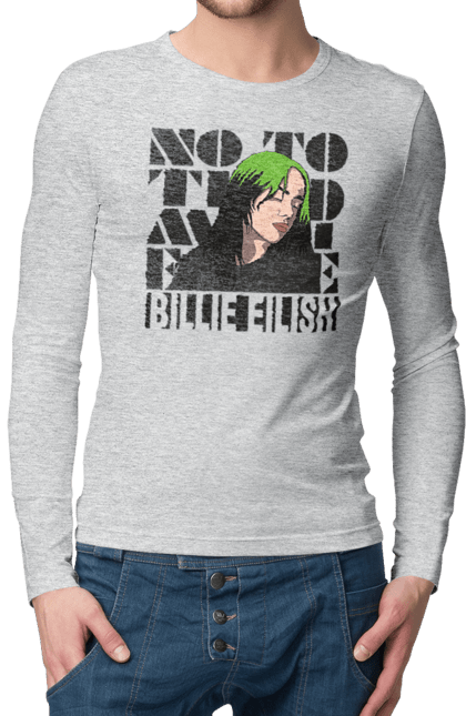 Чоловічий лонгслів з принтом "Біллі Айліш". Біллі айліш, логотип біллі айліш, принт біллі айліш, співачка біллі айліш. 2070702