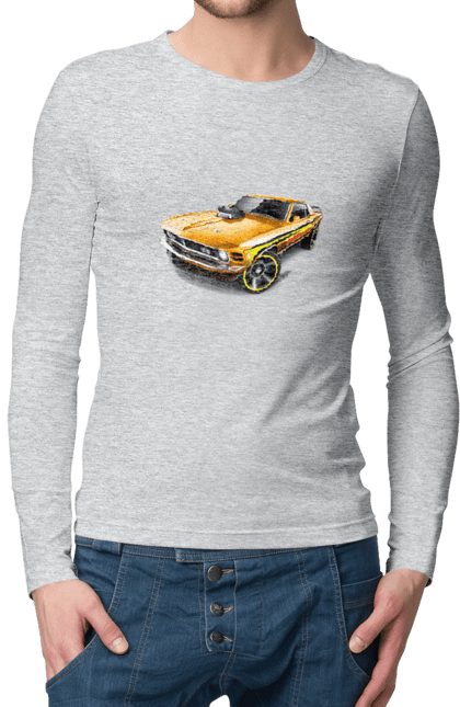 Men`s longsleeve with prints Ford mustang. An american legend, cult car, ford mustang, mustang, powerful car, shelby, yellow mustang. 2070702