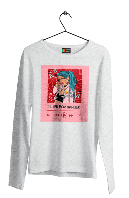 Men`s longsleeve with prints I Live For Danger. Anime, music, pistol, turntable. 2070702