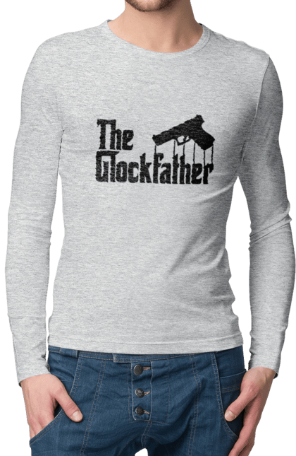 Чоловічій лонгслів з принтом "The GlockFather". Gangster, glockfather, godfather, godfather reference, вогнепальна зброя, гангстер, глок, зброя, пістолет, пістолет. 2070702