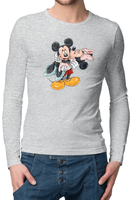 Men's longsleeve with prints Mickey Mouse and Minnie Mouse. Cartoon, disney, mickey, mickey mouse, minnie mouse. 2070702