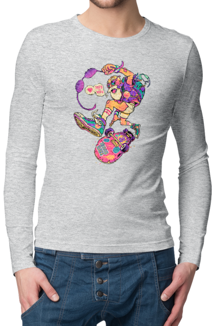 Чоловічий лонгслів з принтом "Дід на хвилі". Будь молодим, вогонь, ганяй, грай, дід та скейт, драйв, крутий дід, молодість у душі, спорт, старість. 2070702