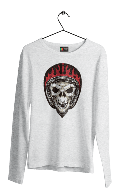 Чоловічий лонгслів з принтом "Череп в мотошоломі". Мото, скелет, череп, шолом. 2070702