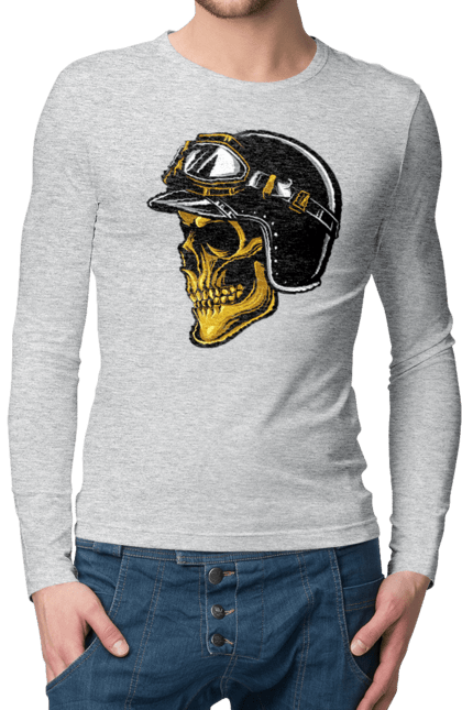 Чоловічий лонгслів з принтом "Череп в мотошоломі". Крутий, очі, череп, шолом. 2070702