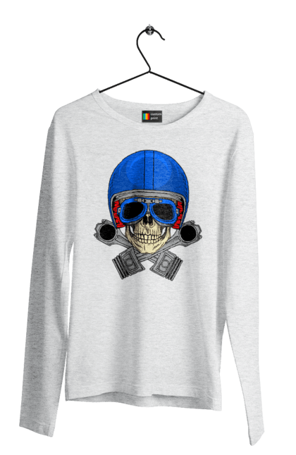 Чоловічий лонгслів з принтом "череп мотолюбитель". Байкер, окуляри, череп, шолом. 2070702