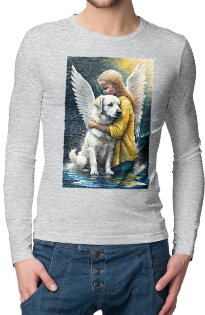 Men`s longsleeve with prints Girl and dog angel [memorial to dead animals]. Angel dog, crimea, girl and dog, kherson, new tile, ukraine. 2070702