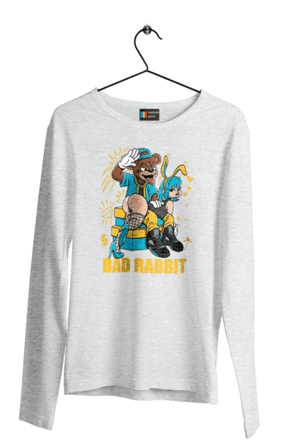 Чоловічий лонгслів з принтом "Поганий кролик". Бдсм, ведмідь, дівчина, кролик, поганий кролик, прикольна, смішна. 2070702
