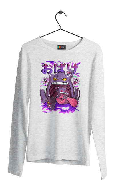 Men`s longsleeve with prints Pokemon Gengar. Anime, fushigibana, games, gengar, nintendo, pokemon, pokemon go. 2070702