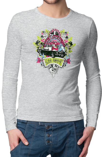 Мужской лонгслив с принтом Автомобильное Шоу, Лето. Автомобиль, деньги, карты, пальма, шоу. 2070702