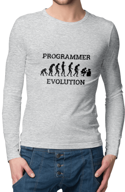 Чоловічий лонгслів з принтом "Еволюція програміста". Angular, c, css, html, it, javascript, jquery, php, python, react, svelt, vue, айтишник, айті, гумор, код, кодувати, прогер, програміст, програмісти, ти ж, ти ж програміст, тиж програміст. 2070702