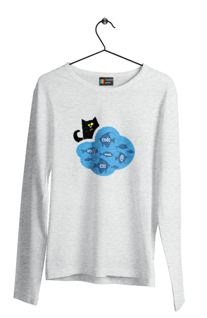 Чоловічий лонгслів з принтом "Кіт програміст". Angular, c, css, html, it, javascript, jquery, php, python, react, svelt, vue, айтишник, айті, гумор, код, кодувати, прогер, програміст, програмісти, ти ж, ти ж програміст, тиж програміст. 2070702