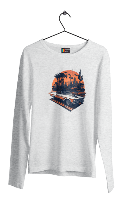 Men`s longsleeve with prints Beautiful car at sunset. Auto, sun, sunset. 2070702