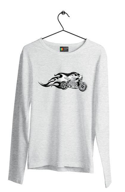 Чоловічий лонгслів з принтом "Мотоцикл Вогонь". Мото, мотоцикл, огонь. 2070702