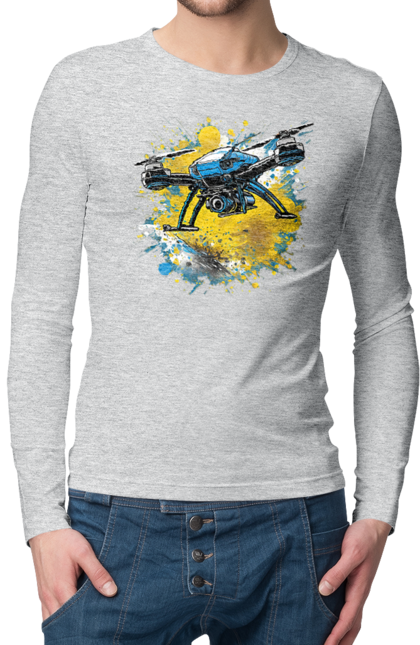 Чоловічий лонгслів з принтом "Дрон". Дрон, зсу, символ україни, україна, фпв дрон. 2070702