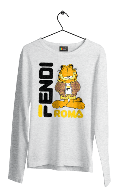 Мужской лонгслив с принтом Fendi Гарфилд. Fendi, garfield, бренд, гарфилд, дом моды, италия, люкс, мода, сумка, фенди. 2070702