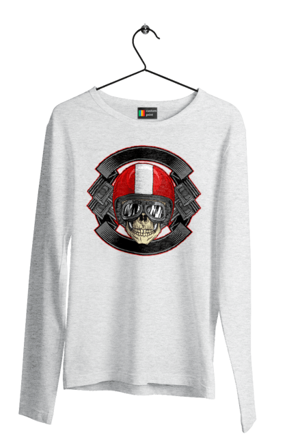 Чоловічий лонгслів з принтом "череп мотоцикліст". Мотоцикліст \, череп, шолом. 2070702