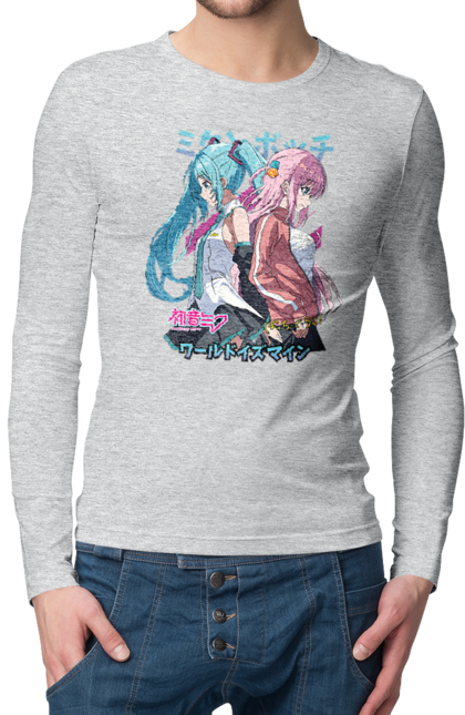 Men's longsleeve with prints Hatsune Miku and Hitori Gotou. Anime, bocchi the rock, hatsune miku, hitori goto, hitori gotou, lonely rocker, miku, rocker, vocaloid. 2070702