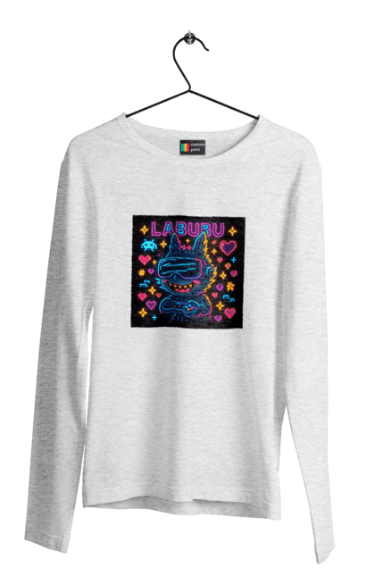 Чоловічий лонгслів з принтом "Лабубу". Vrочки, геймеркультура, геймпад, іконкиаркади, кіберарт, лабубу, неонгеймінг, піксельарт, ретроаркада, світиться. 2070702